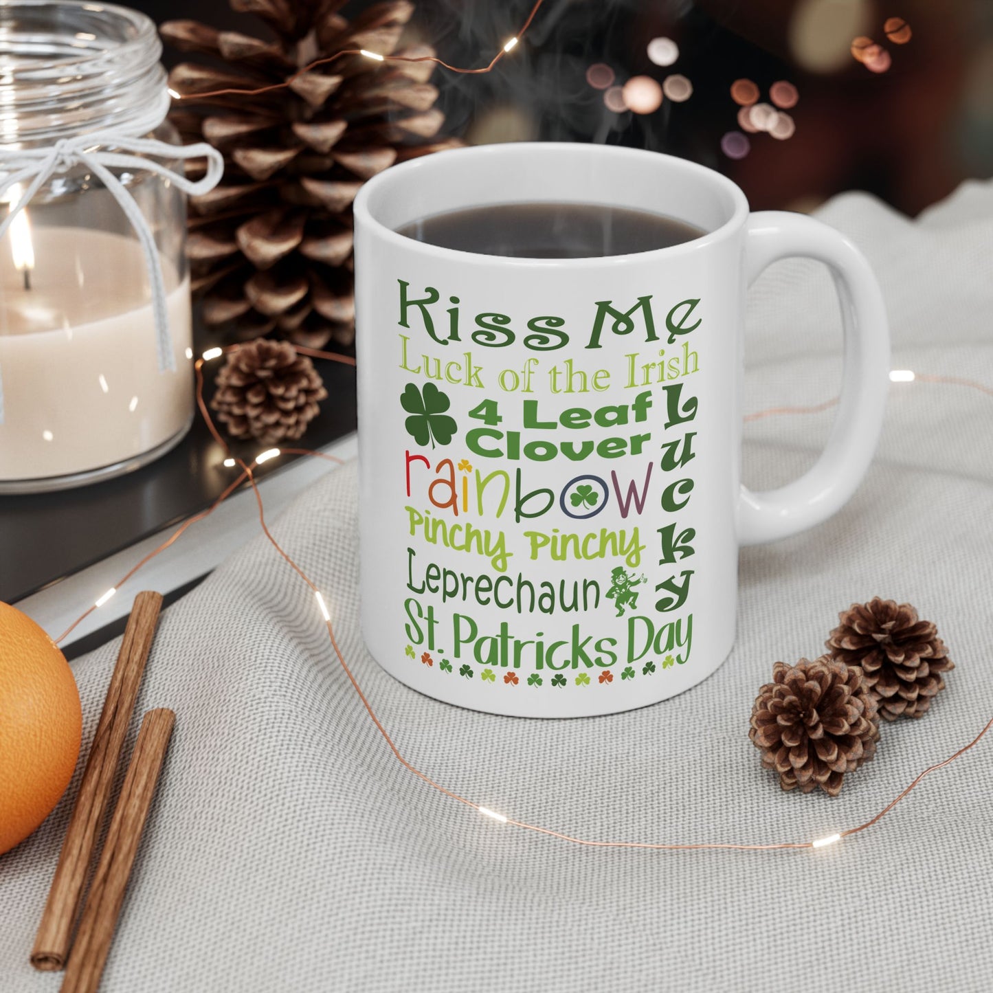 St. Patrick's Day Word Cloud Riot White Ceramic Mug — 11oz & 15oz