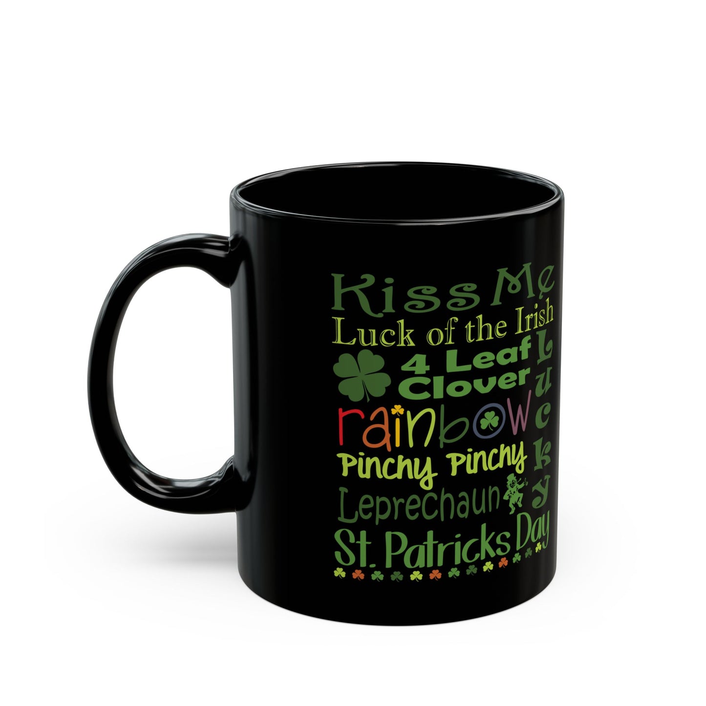 St. Patrick's Day Word Riot Black Mug — Ceramic Coffee Cup 11 oz & 15oz