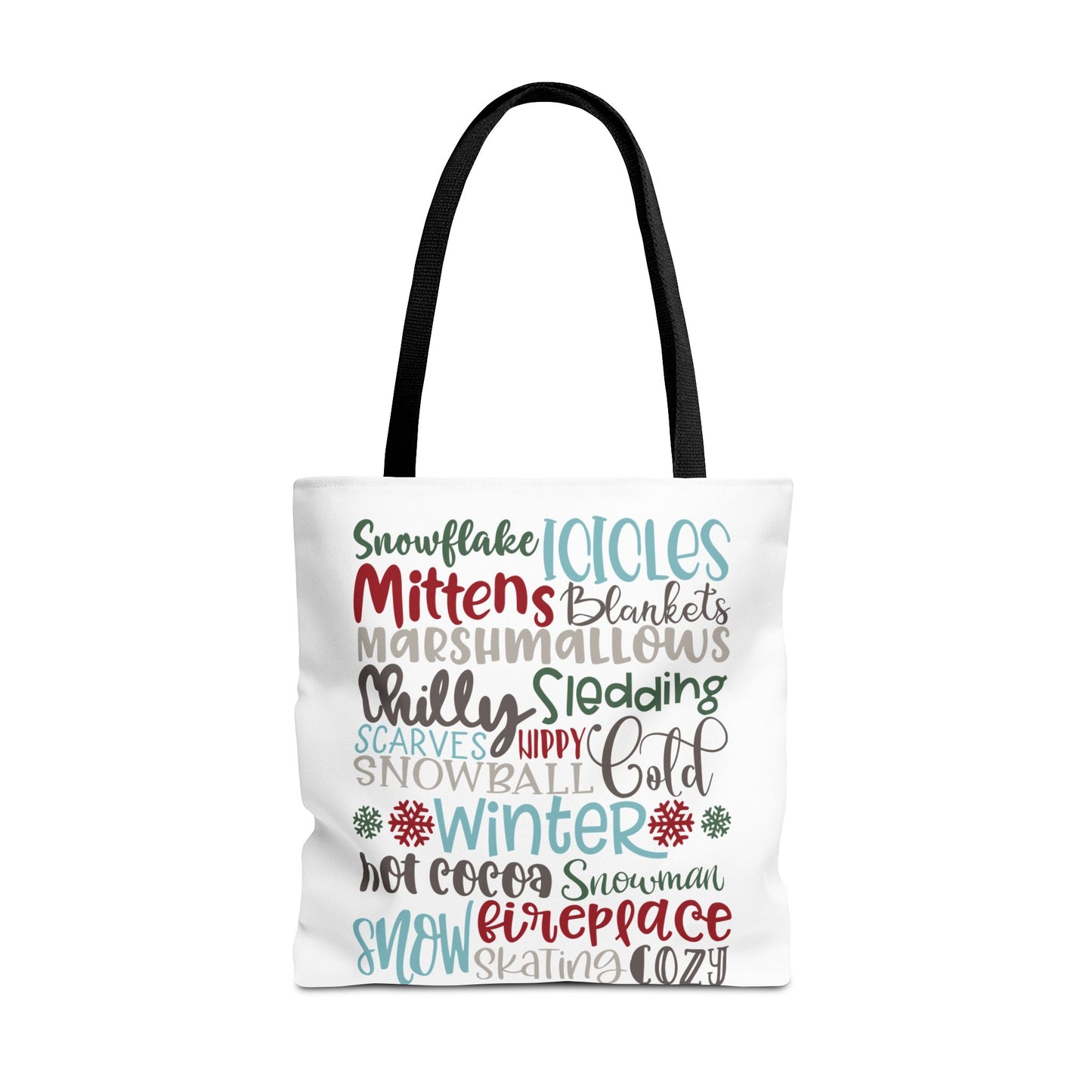 Winter Word Riot Tote Bag — Bold Typographic Holiday Tote