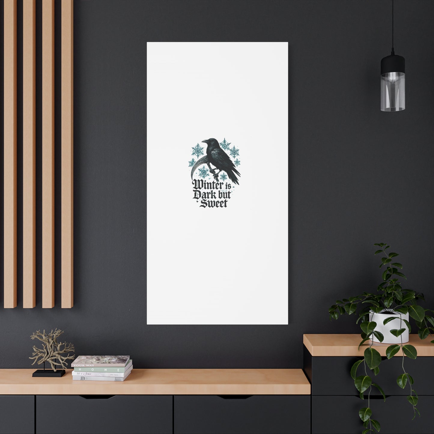 Raven Winter Canvas Art — “Winter is Dark but Sweet” Stretched Matte Print