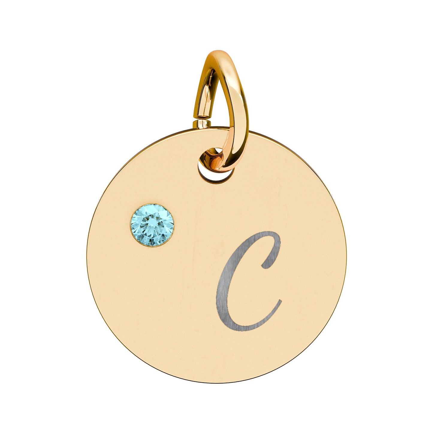 Engravable Birthstone Circle Charm — Personalized Initial & Birthstone Pendant