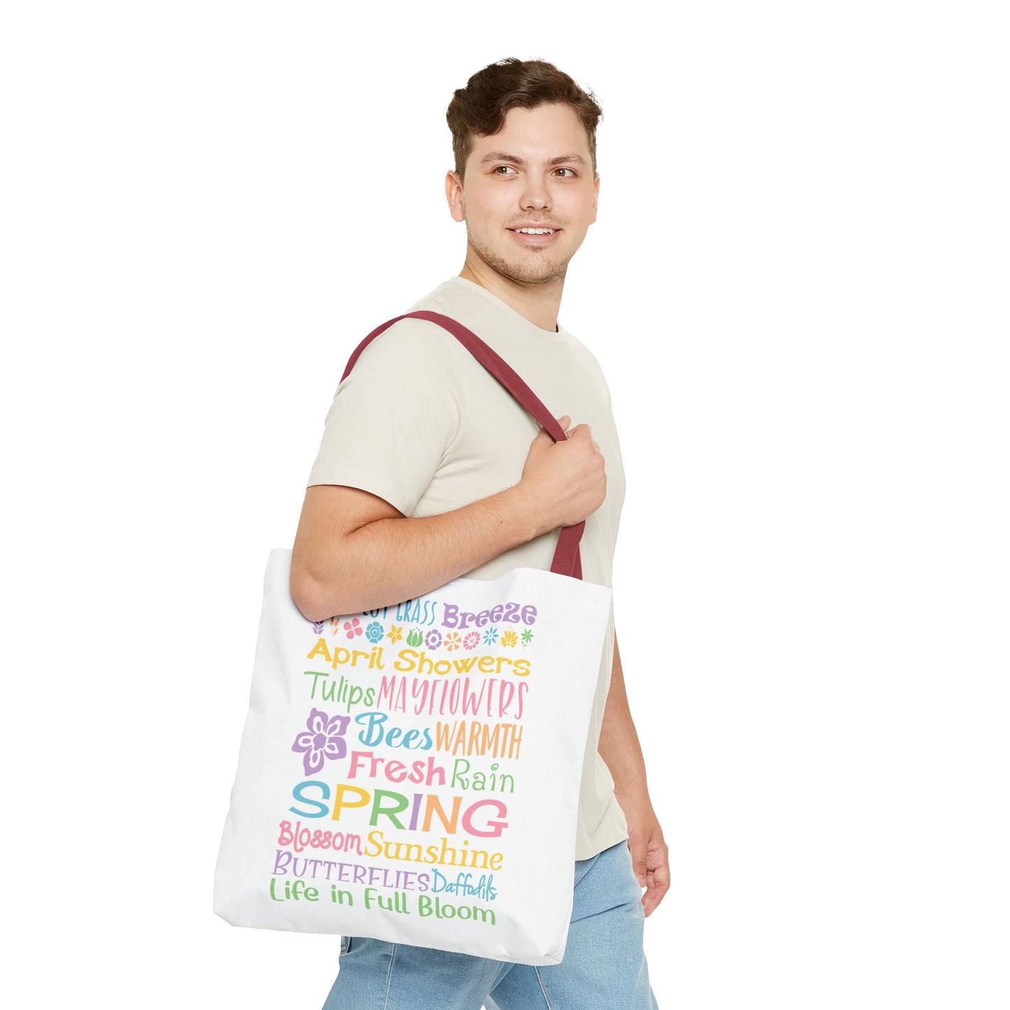 Spring Words Tote Bag — Pastel Floral Typography Tote