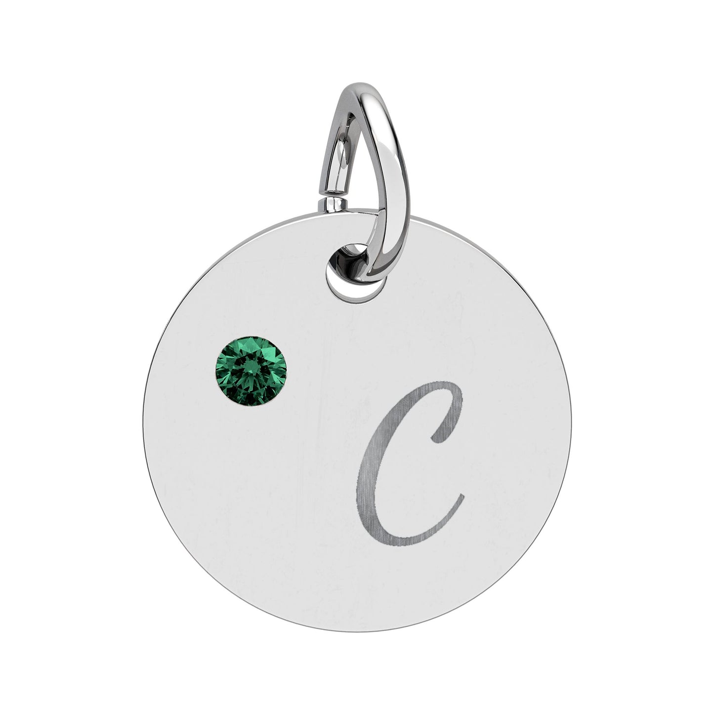 Engravable Birthstone Circle Charm — Personalized Initial & Birthstone Pendant