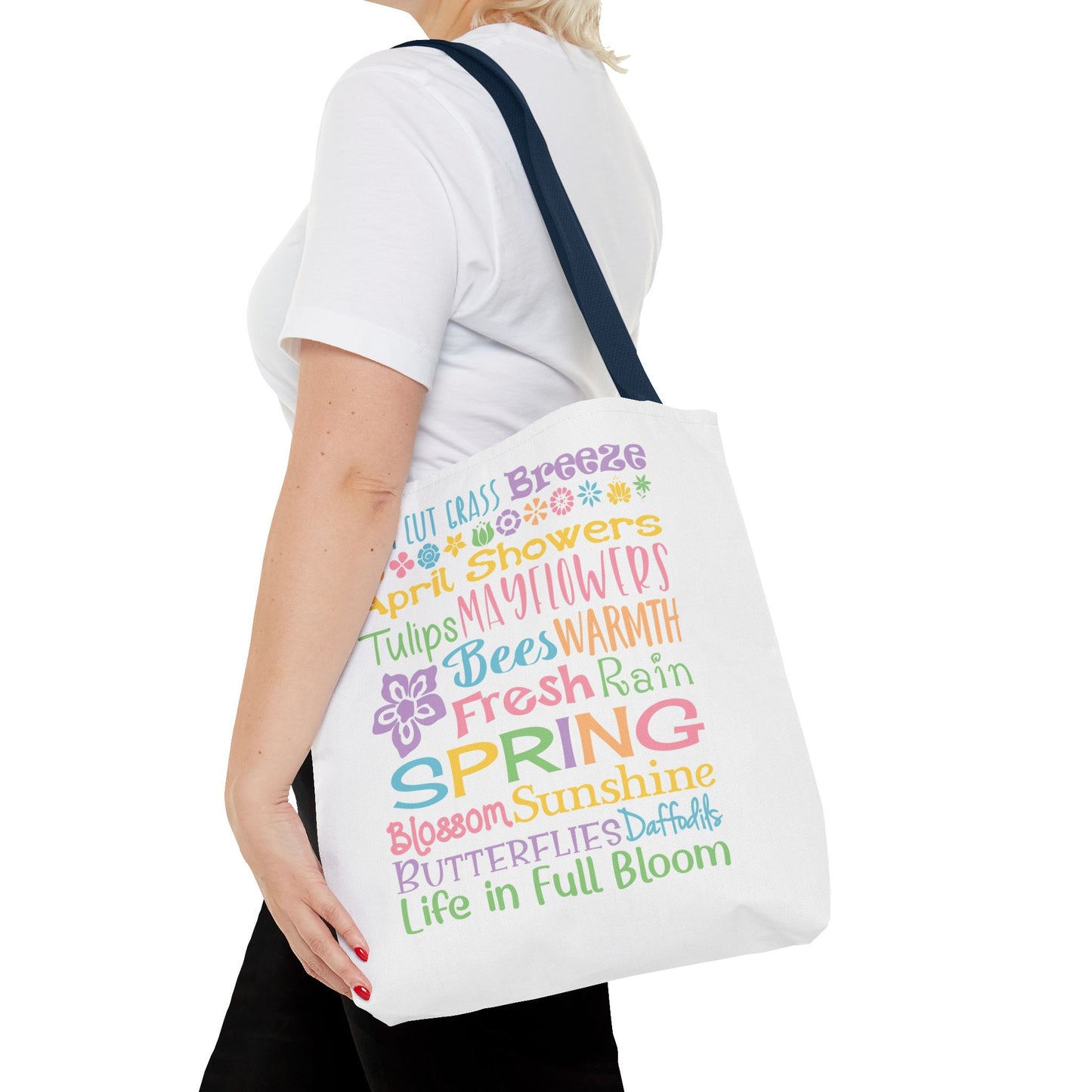 Spring Words Tote Bag — Pastel Floral Typography Tote