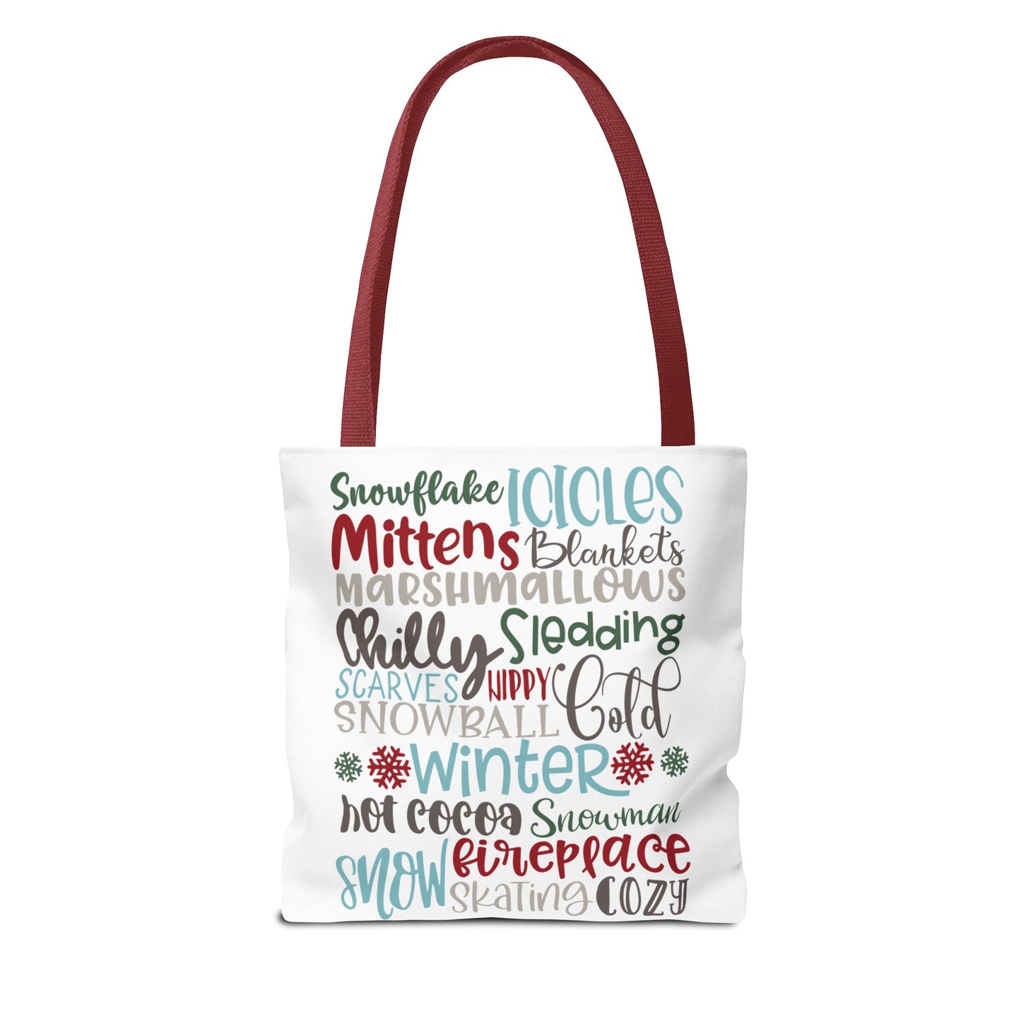Winter Word Riot Tote Bag — Bold Typographic Holiday Tote