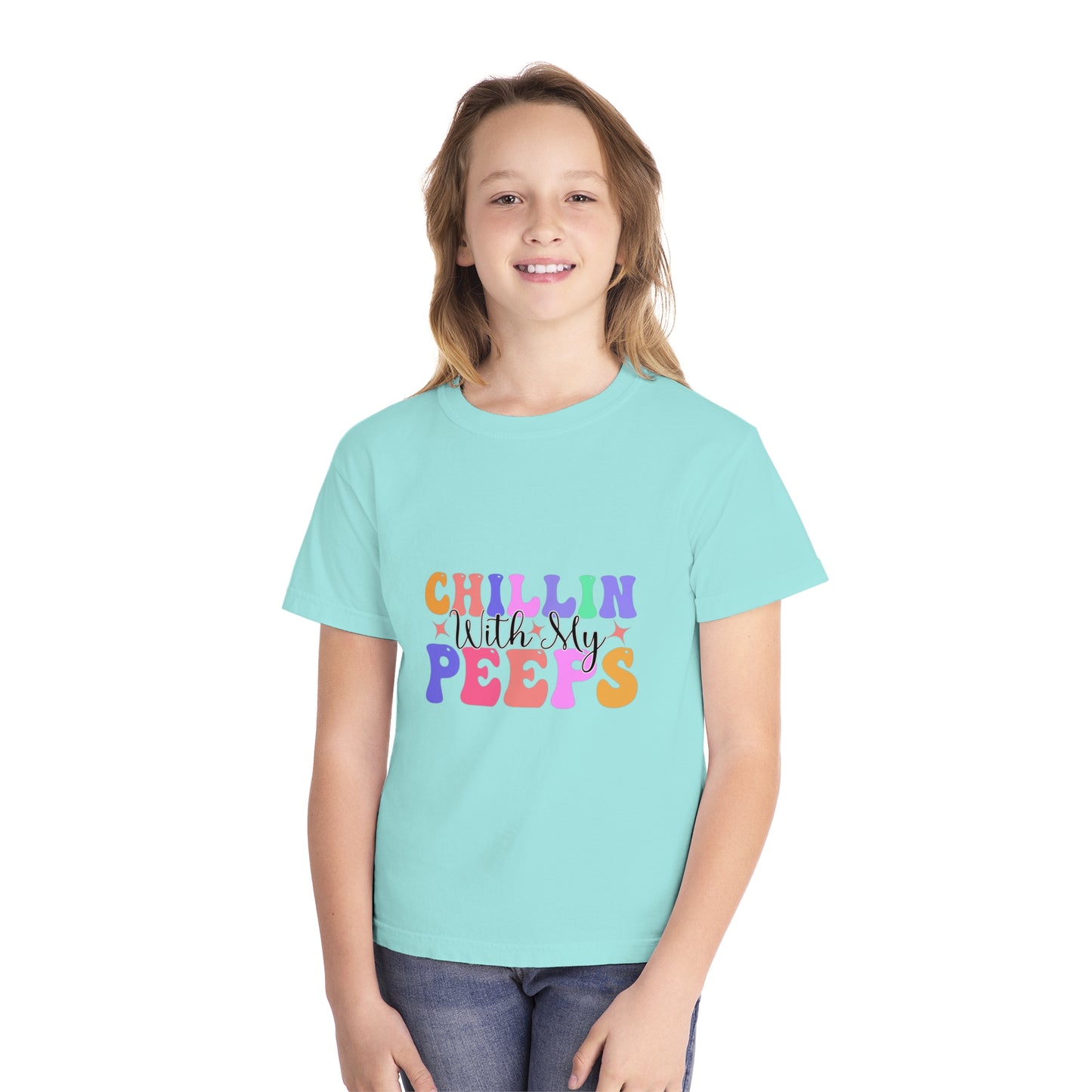 Chillin With My Peeps Youth Midweight Tee, Fun Graphic T-Shirt, Children's Summer Shirt, Casual Playwear, Gift for Kids, Youth Clothing