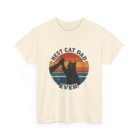 Best Cat Dad Ever Retro T-Shirt - Black Cat High Five Design