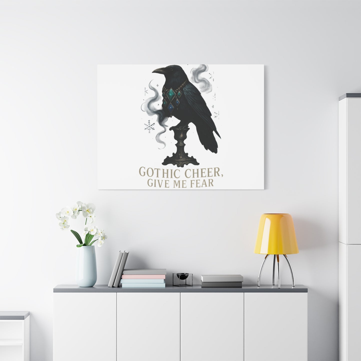 Gothic Raven Canvas Art – “Gothic Cheer, Give Me Fear” Matte Stretched Wall Decor