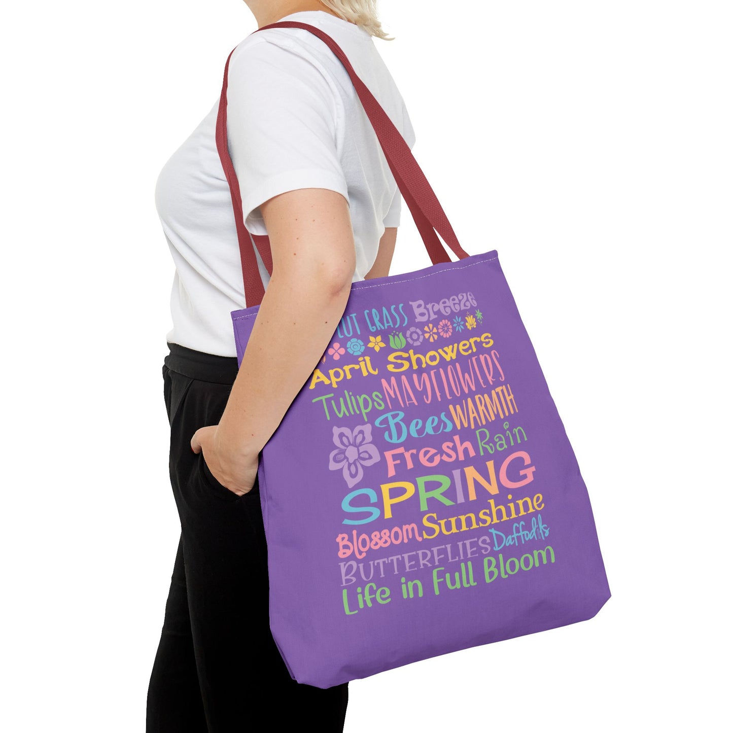 Spring Word Riot Purple Tote Bag — Pastel Floral Typography Tote