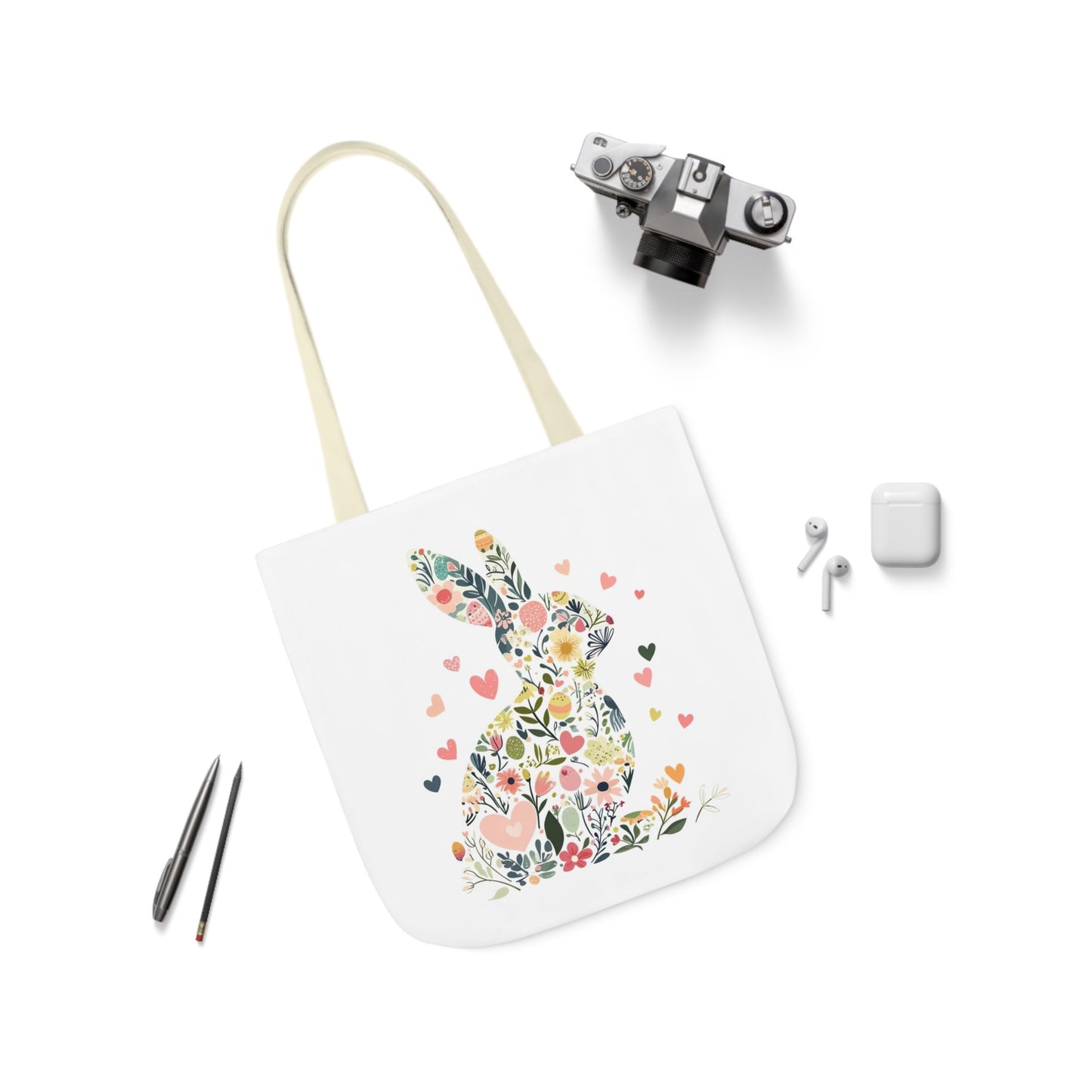Floral Bunny Canvas Tote Bag