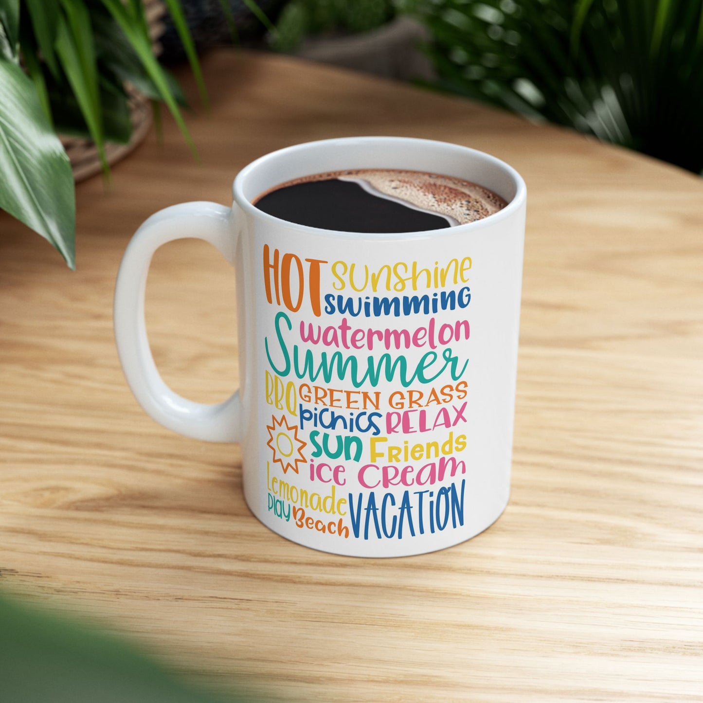 Hot Fun in the Summer Ceramic Mug — Colorful Summer Vibes Coffee Cup (11oz/15oz)