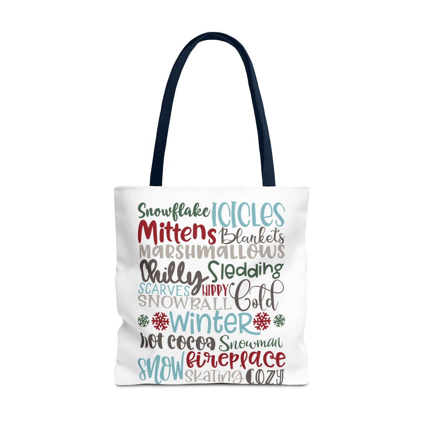 Winter Word Riot Tote Bag — Bold Typographic Holiday Tote