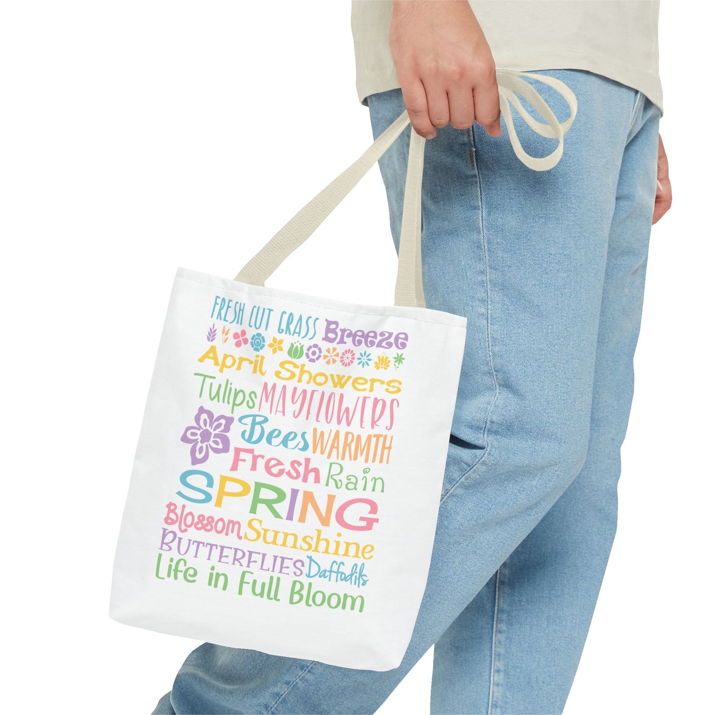 Spring Words Tote Bag — Pastel Floral Typography Tote
