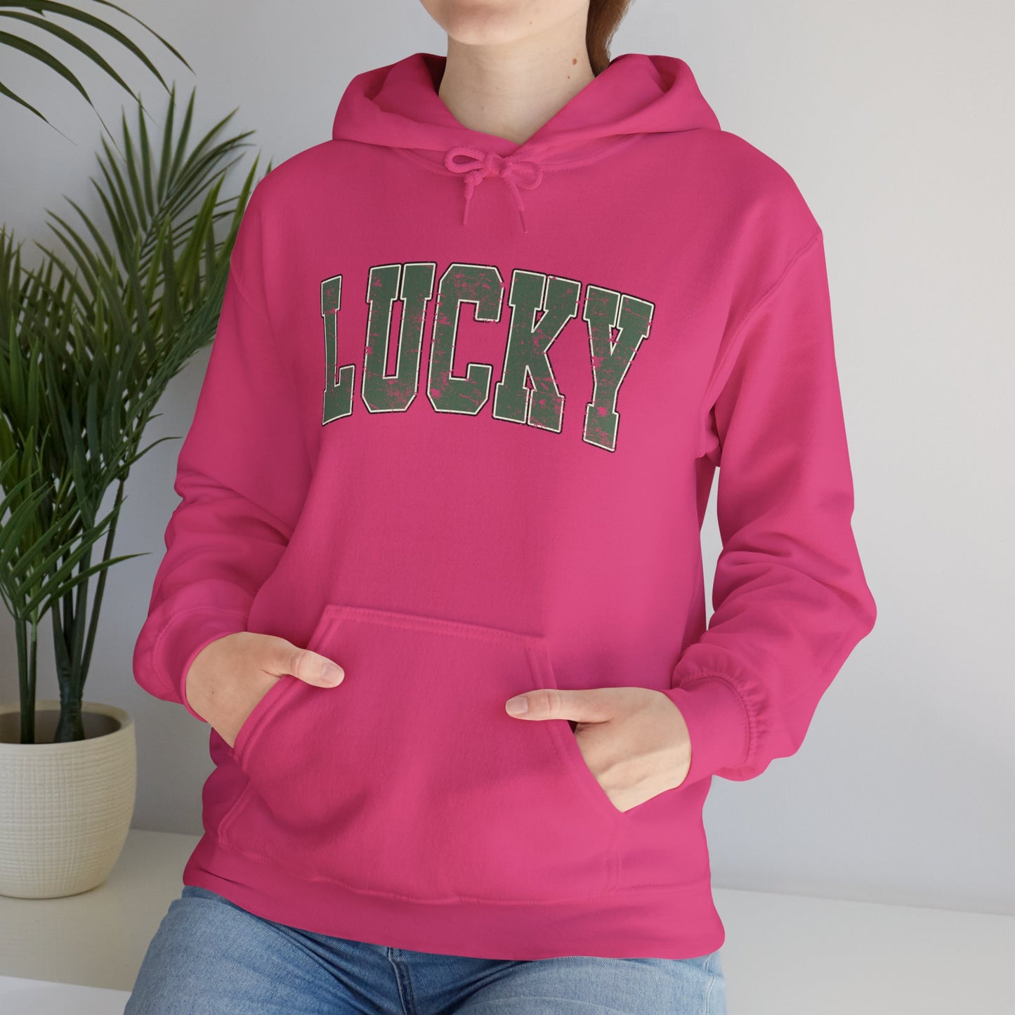 Lucky Distressed Hoodie — St. Patrick’s Day Green Vintage Lettering