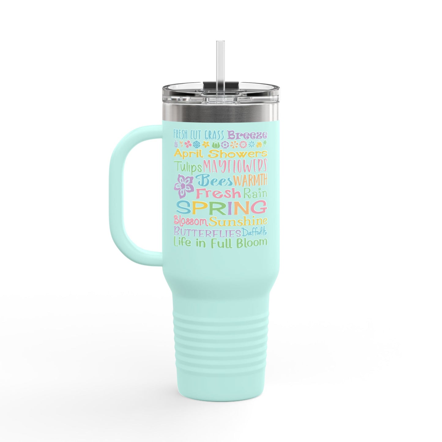40oz Insulated Travel Mug – Colorful Summer Word Art, Vacation & Beach Tumbler