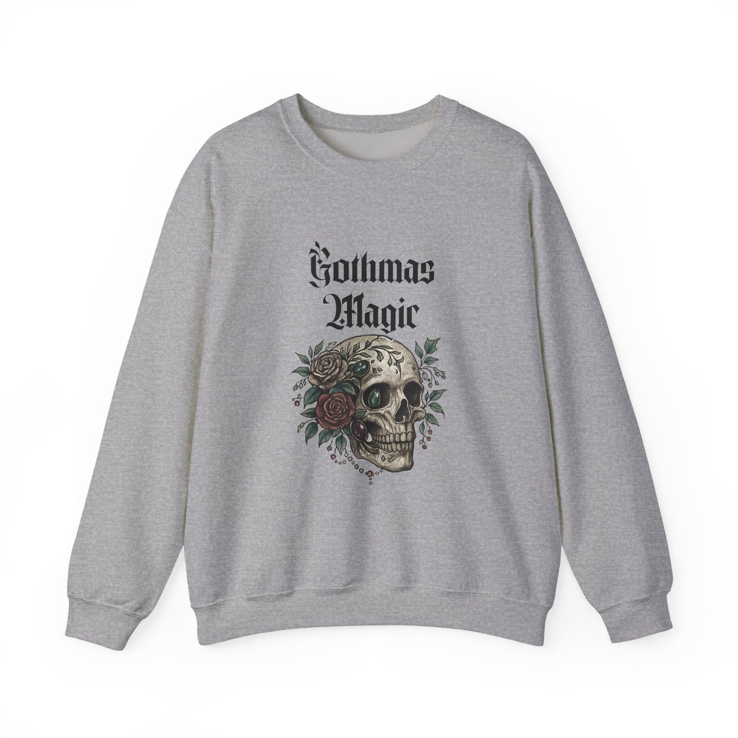 Crewneck Sweatshirt — Gothmas Magic Skull & Roses Holiday Gothic Pullover