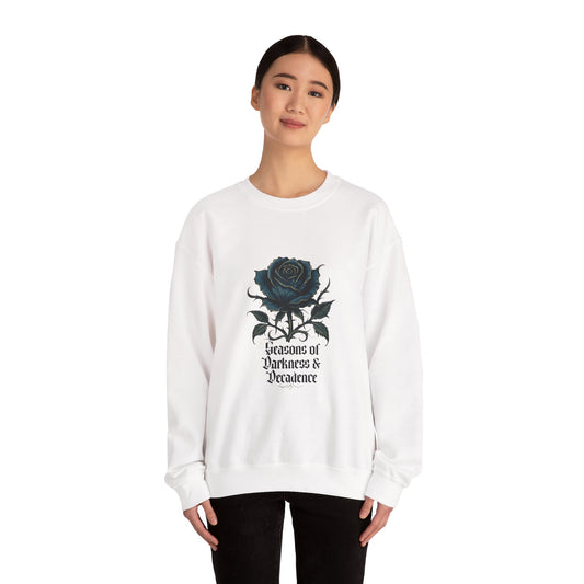 Crewneck Sweatshirt — 'Seasons of Darkness & Decadence' Gothic Rose Graphic