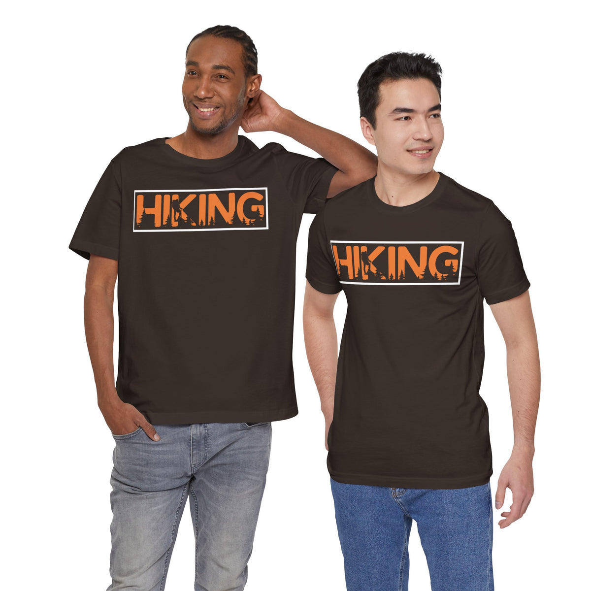 Hiking Graphic Tee — Bold Orange "HIKING" Logo T-Shirt for Outdoor Lovers