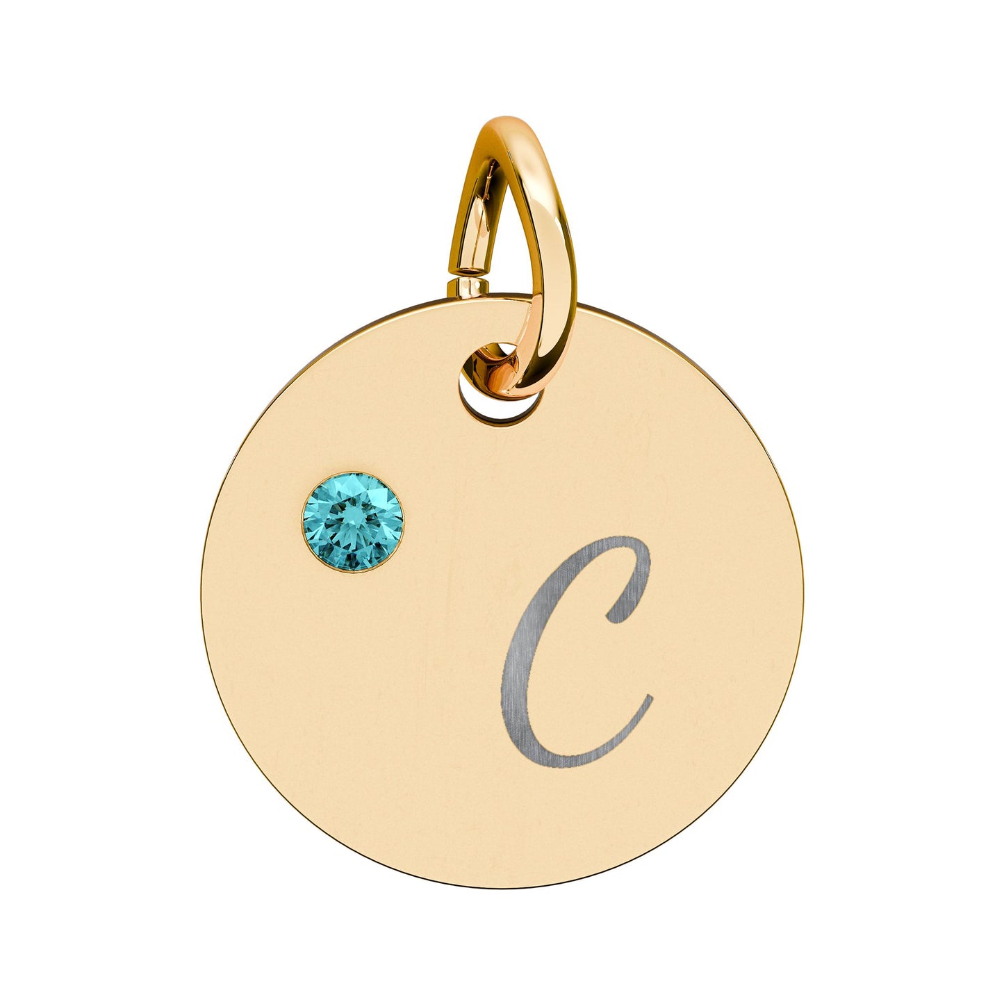 Engravable Birthstone Circle Charm — Personalized Initial & Birthstone Pendant