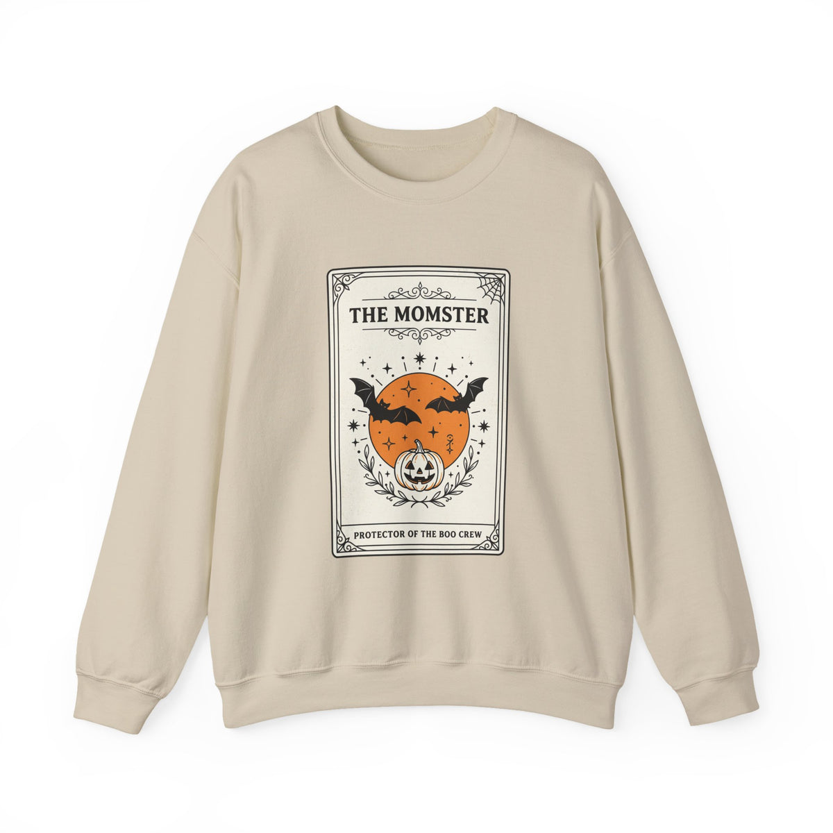 Momster Halloween Crest Crewneck Sweatshirt | bats, pumpkin, gothic vintage