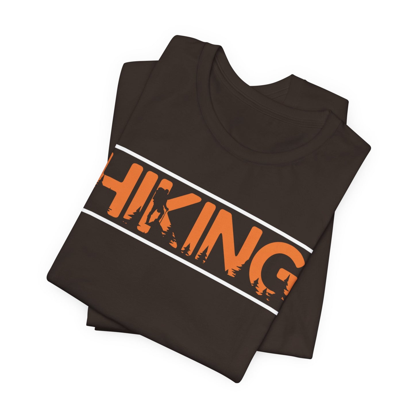 Hiking Graphic Tee — Bold Orange "HIKING" Logo T-Shirt for Outdoor Lovers