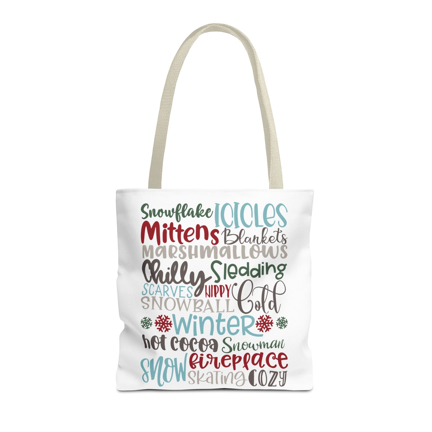 Winter Word Riot Tote Bag — Bold Typographic Holiday Tote