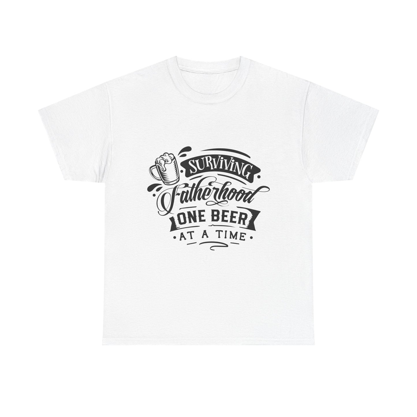 Surviving Fatherhood One Beer at a Time Dad Beer T-Shirt - Unisex Heavy Cotton Tee