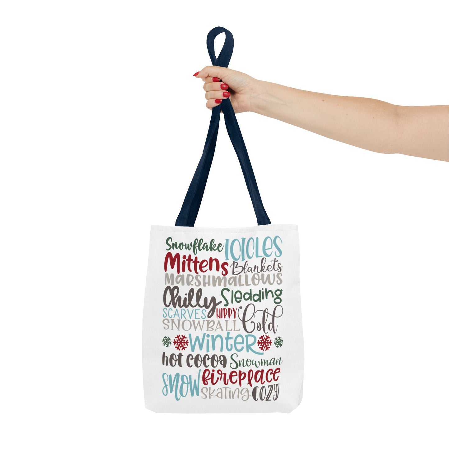 Winter Word Riot Tote Bag — Bold Typographic Holiday Tote