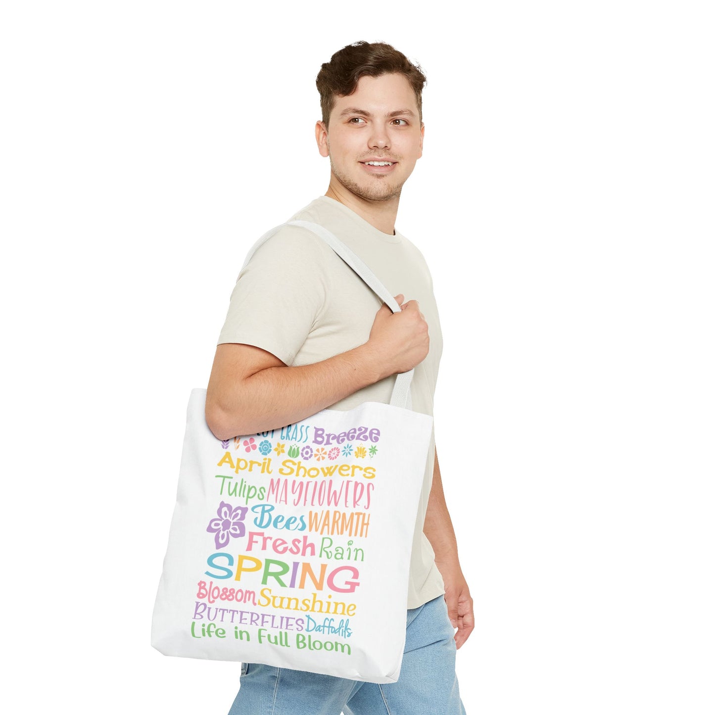 Spring Words Tote Bag — Pastel Floral Typography Tote