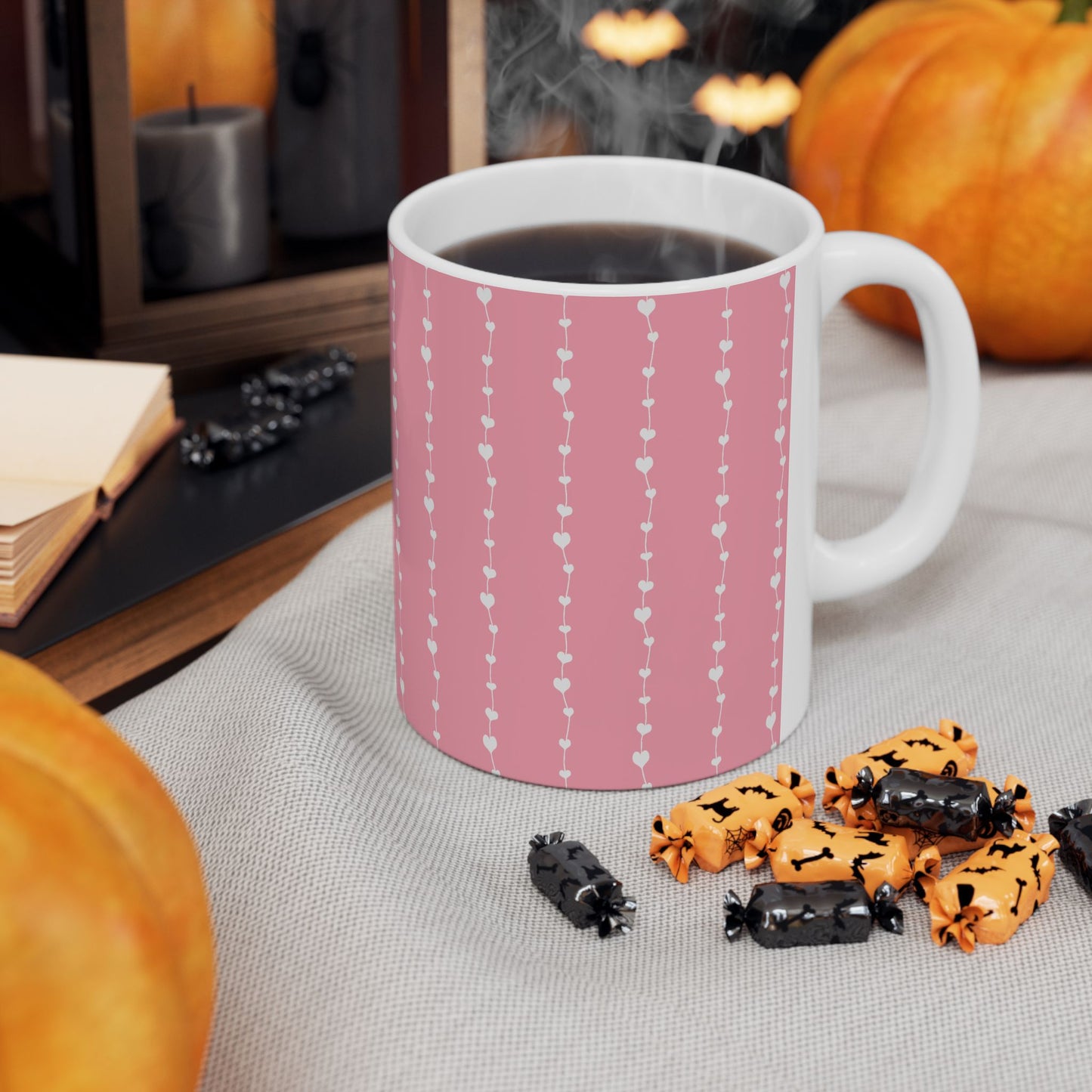 White Heart Garland Ceramic Mug — Romantic Valentine’s Coffee Cup (11oz, 15oz)