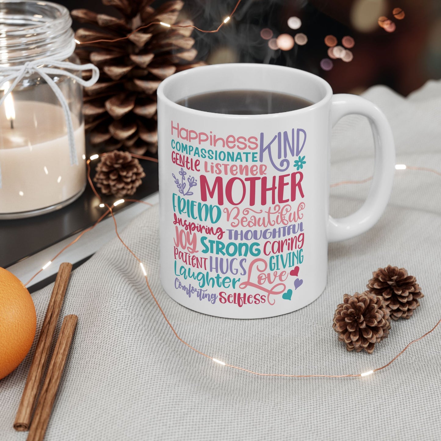 Mother Words Ceramic Mug — 'Kind, Gentle, Loving' Sentimental Mother's Day Gift (11oz & 15oz)