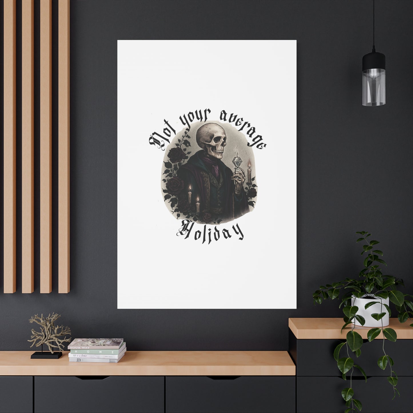 Not Your Average Holiday Canvas Wall Art — Gothic Skull Skeleton with Candles & Roses
