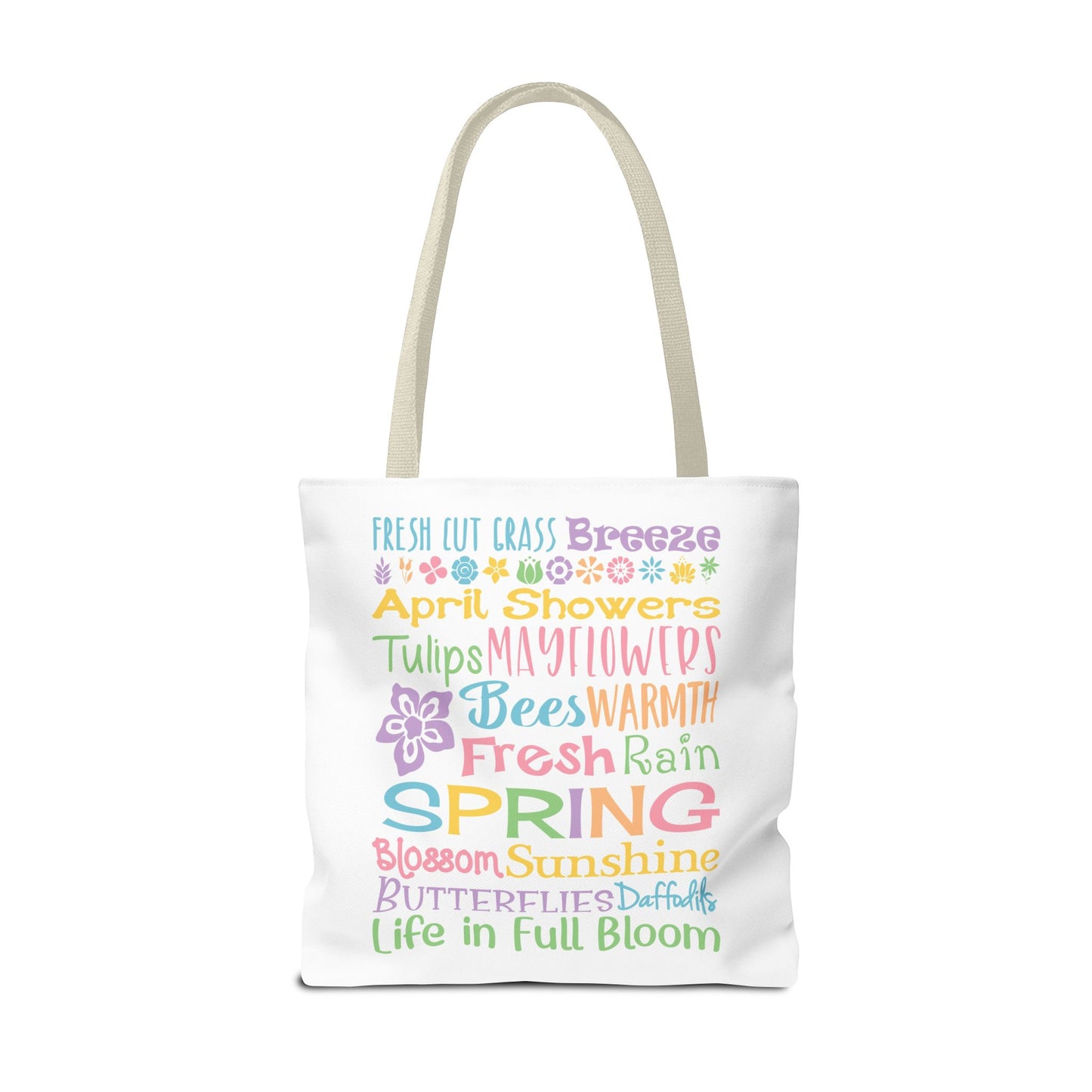 Spring Words Tote Bag — Pastel Floral Typography Tote