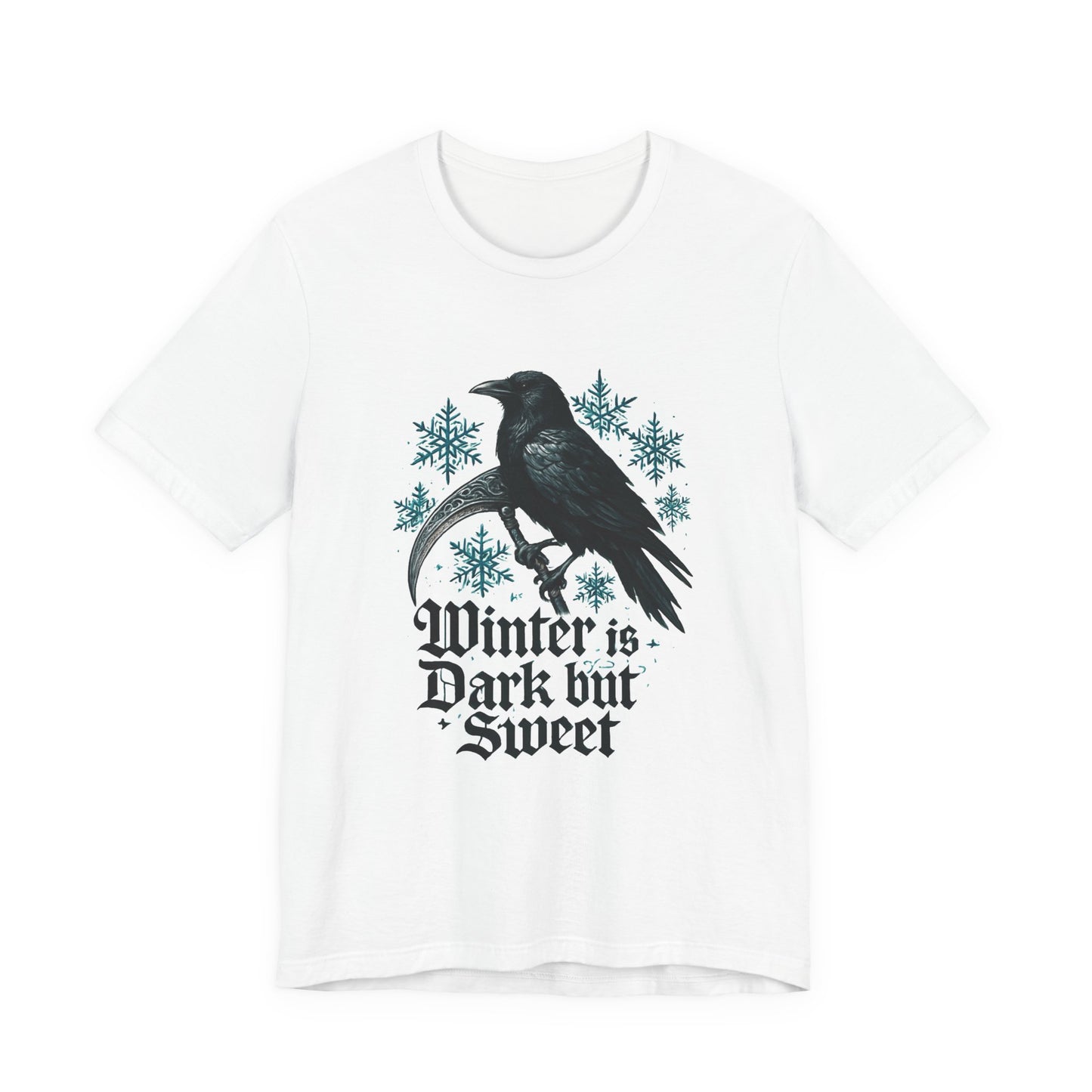 Raven Winter Tee — "Winter is Dark but Sweet" Gothic Snowflake T-Shirt