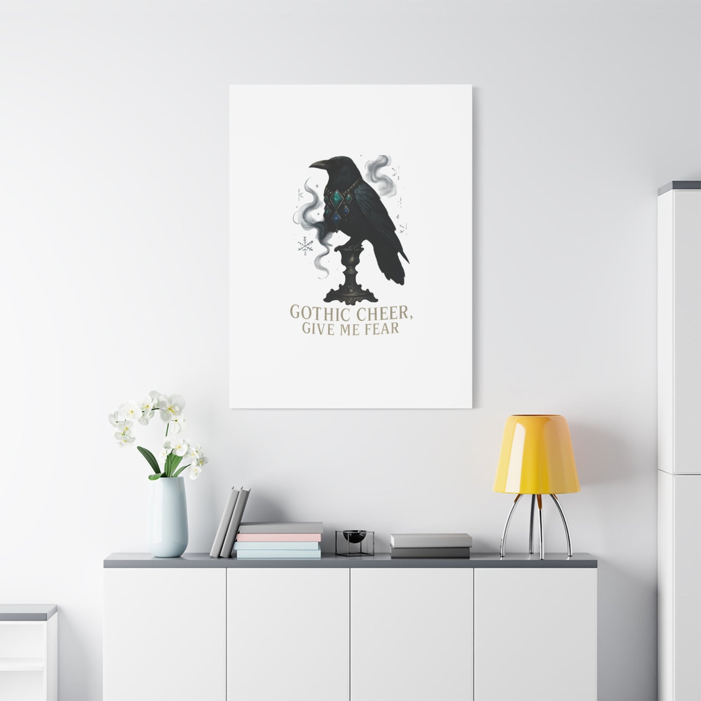 Gothic Raven Canvas Art – “Gothic Cheer, Give Me Fear” Matte Stretched Wall Decor