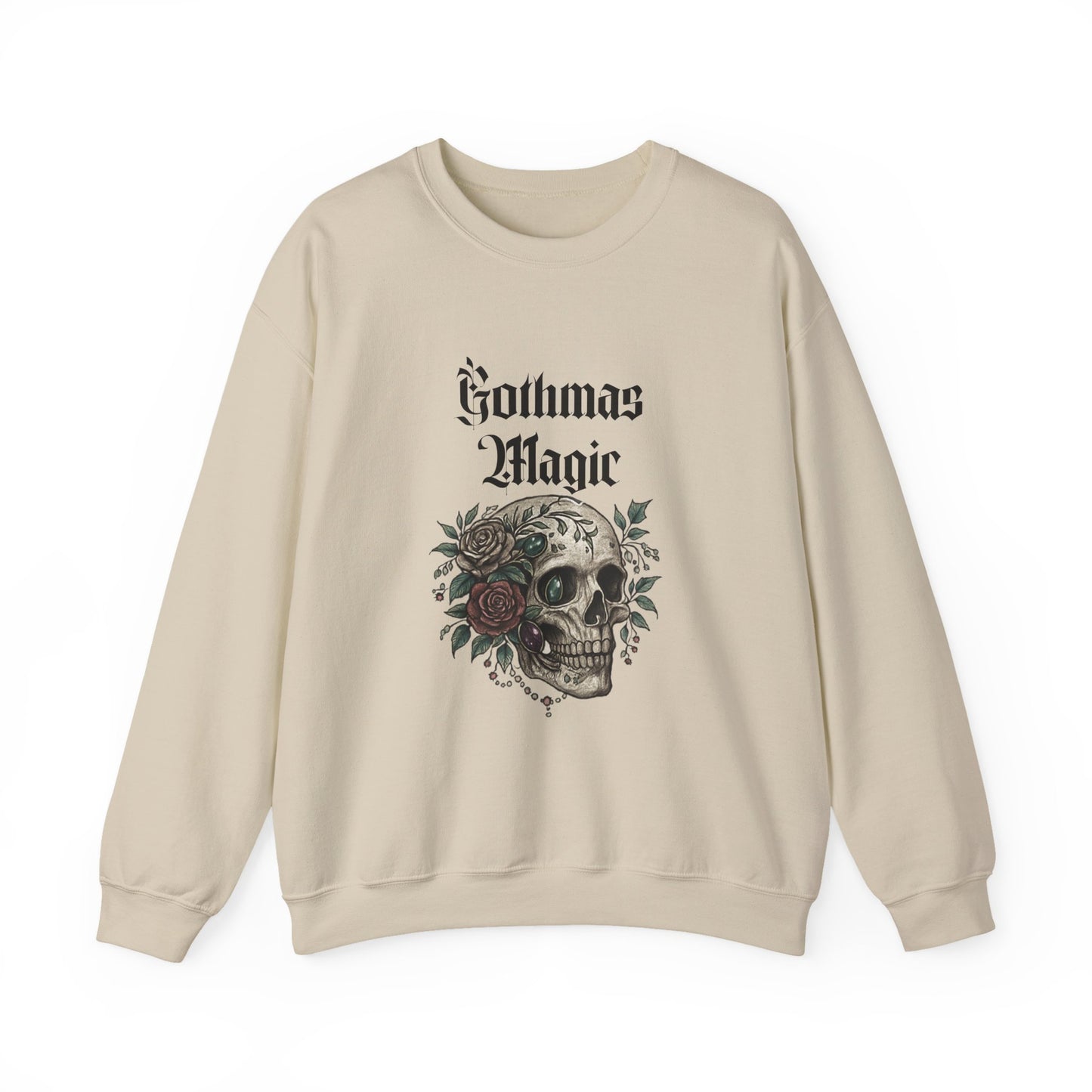 Crewneck Sweatshirt — Gothmas Magic Skull & Roses Holiday Gothic Pullover