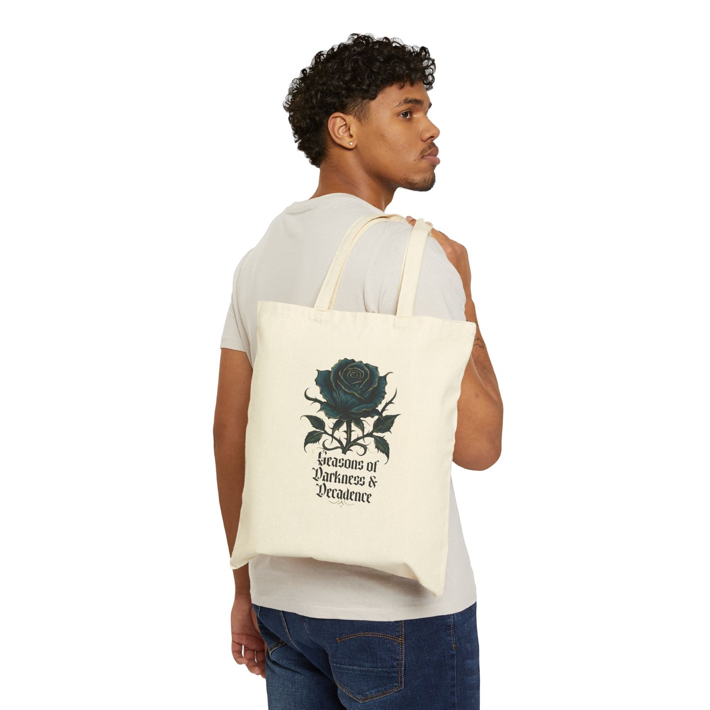 Rose Graphic Tote Bag — "Seasons of Darkness & Decadence" Cotton Canvas Market Tote