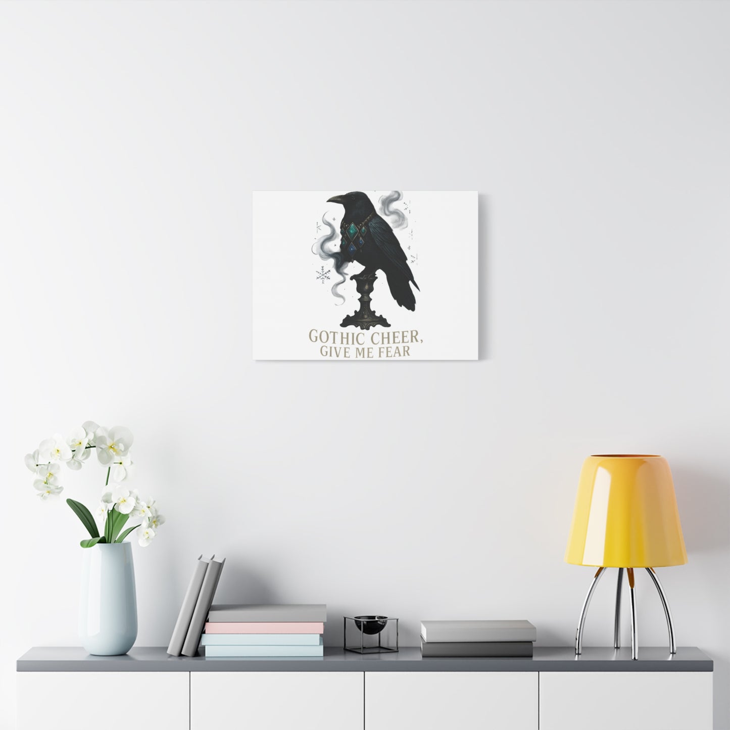 Gothic Raven Canvas Art – “Gothic Cheer, Give Me Fear” Matte Stretched Wall Decor