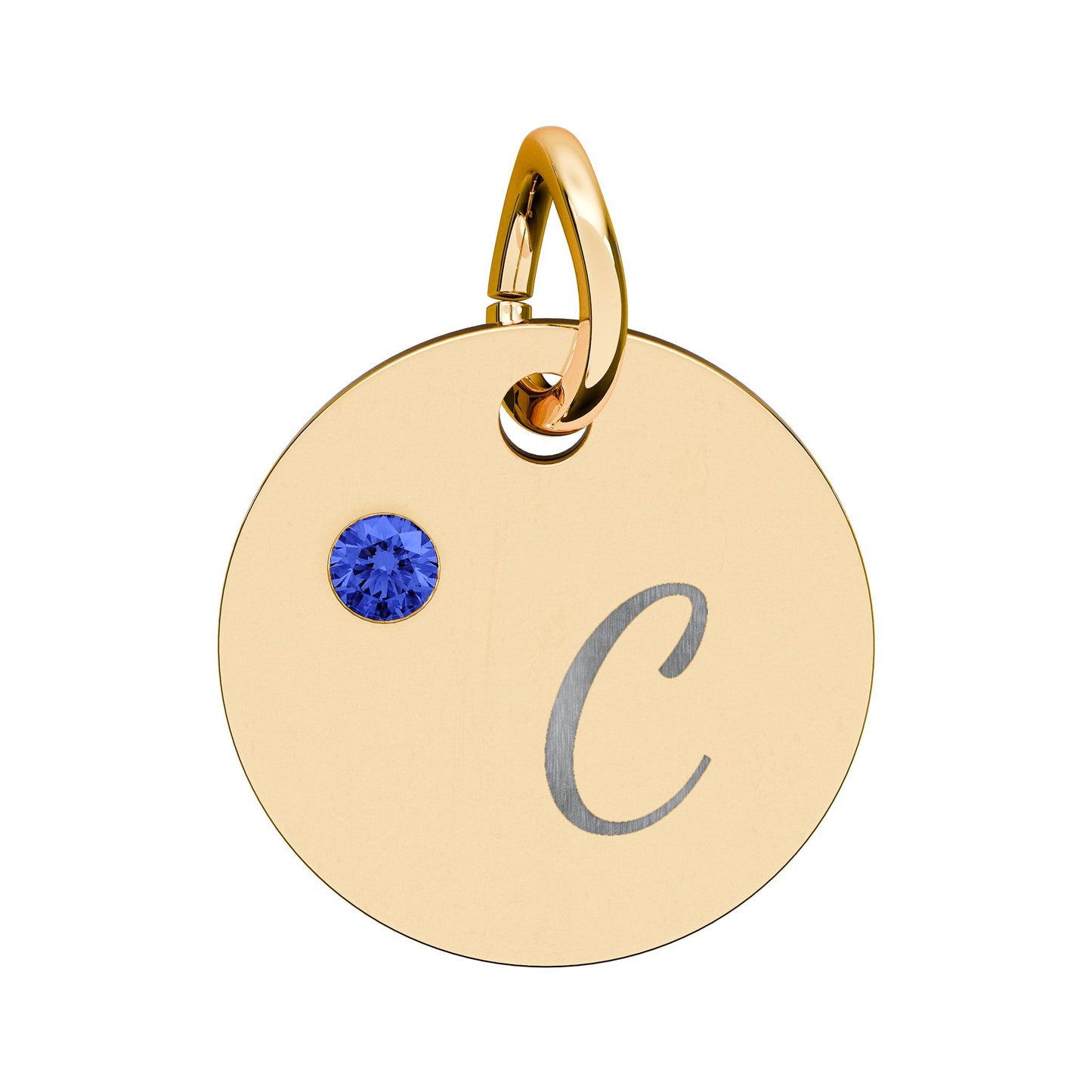 Engravable Birthstone Circle Charm — Personalized Initial & Birthstone Pendant