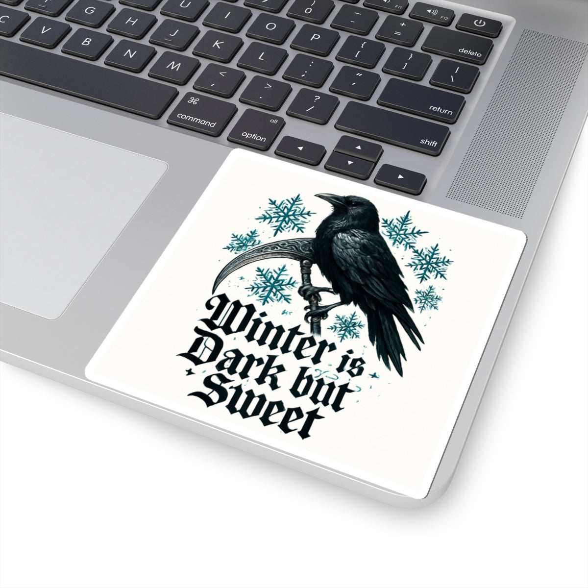Winter Is Dark But Sweet Raven Sticker — Gothic Winter Kiss-Cut Sticker