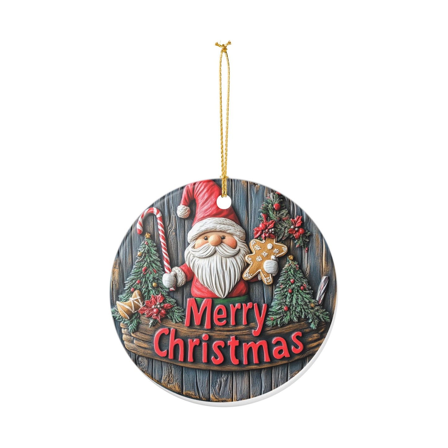 Rustic Santa Merry Christmas Ornament