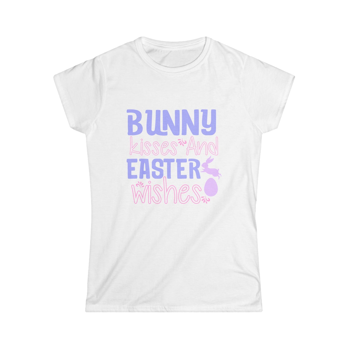 Bunny Kisses and Easter Wishes Women's Softstyle T-shirt, Cute Pastel Tee for Easter Celebrations, Perfect Gift for Her