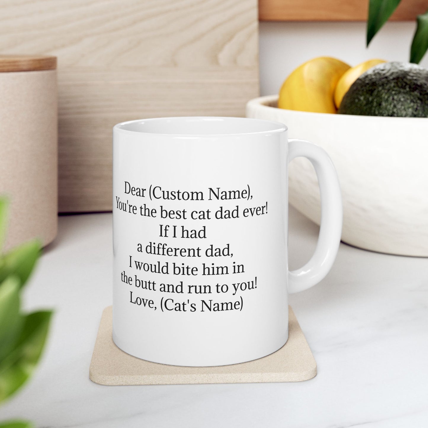 Personalized Ceramic Coffee Mug for Dad - Best Cat Dad Ever Gift