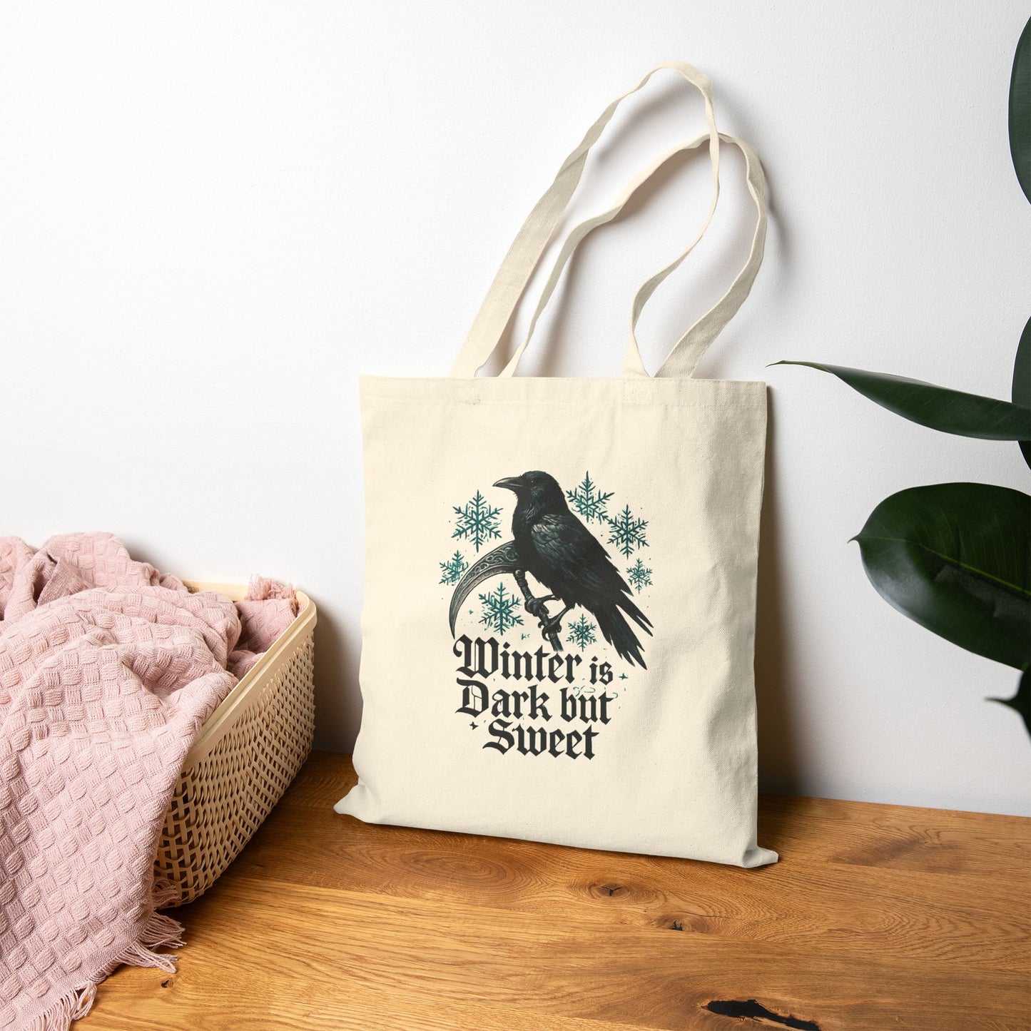 Tote Bag — "Winter is Dark but Sweet" Raven Canvas Tote