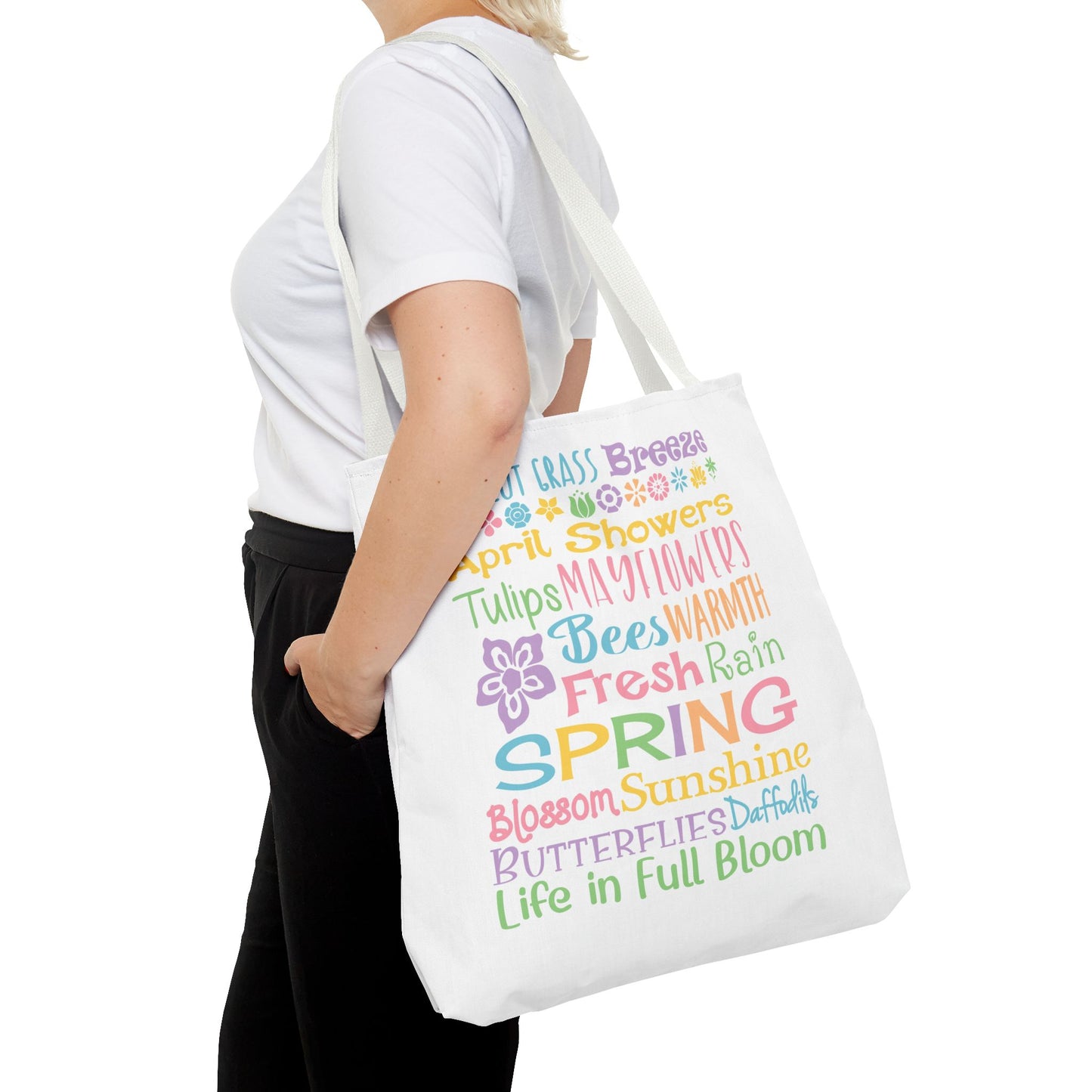 Spring Words Tote Bag — Pastel Floral Typography Tote
