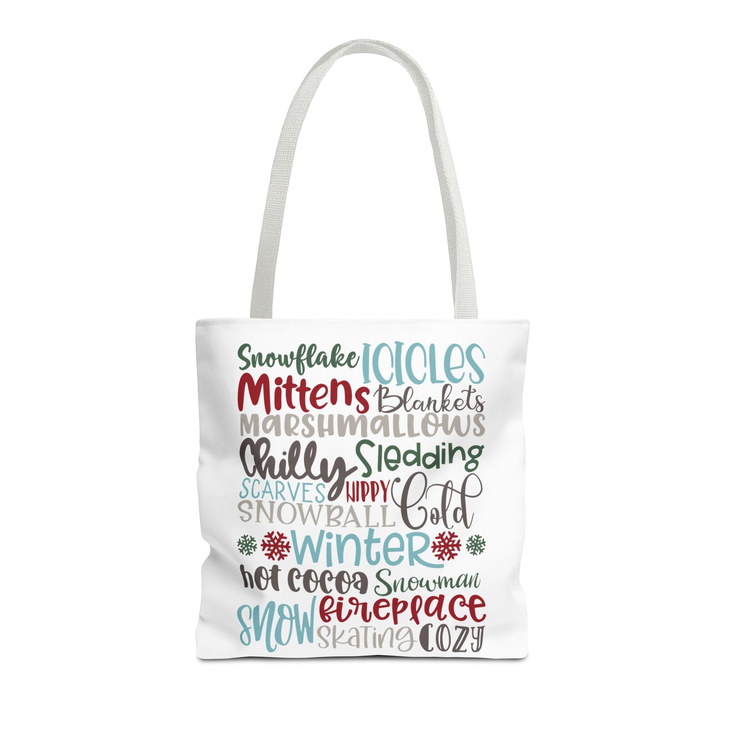 Winter Word Riot Tote Bag — Bold Typographic Holiday Tote