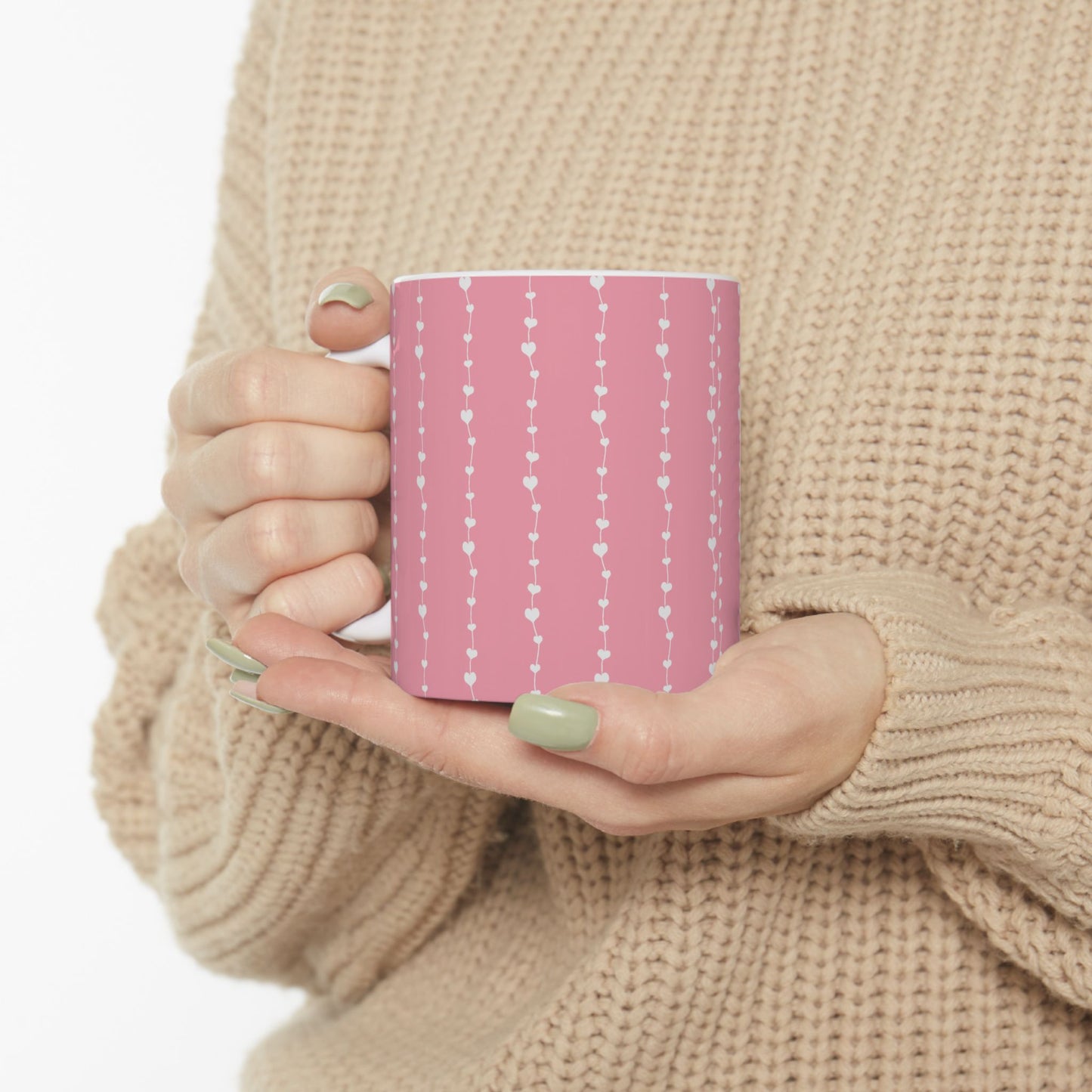 White Heart Garland Ceramic Mug — Romantic Valentine’s Coffee Cup (11oz, 15oz)