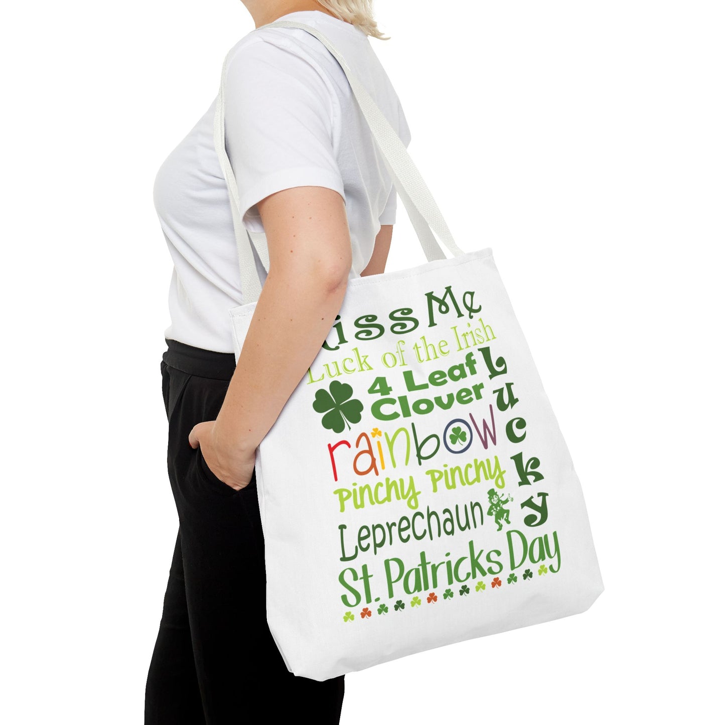 St. Patrick's Word Riot White Tote Bag — Bold Typographic Holiday Tote - 3 Sizes