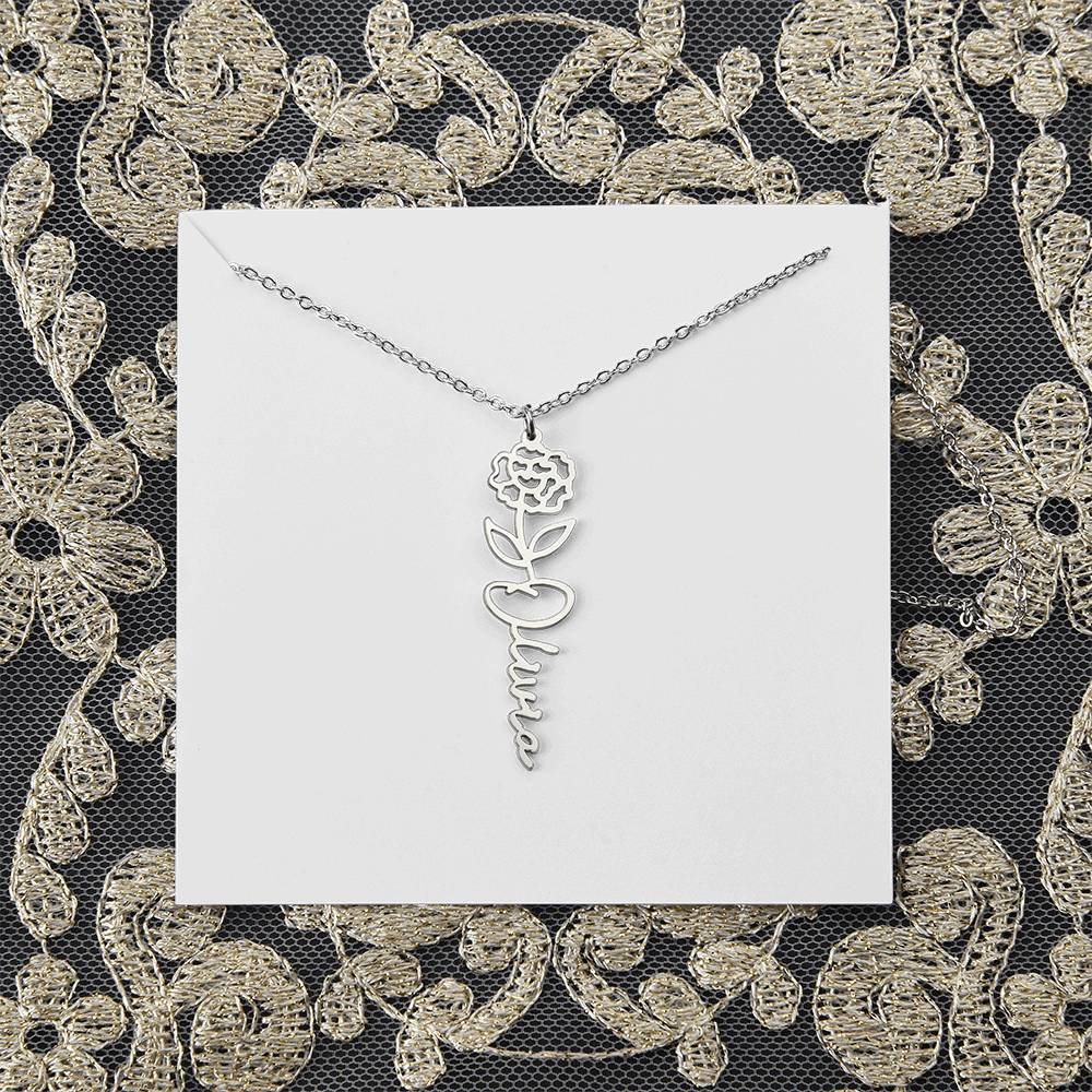 Personalized Name and Birth Flower Necklace