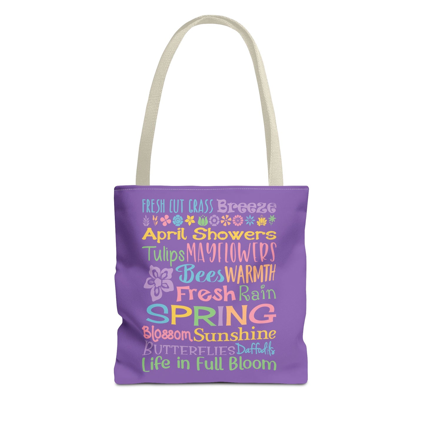 Spring Word Riot Purple Tote Bag — Pastel Floral Typography Tote